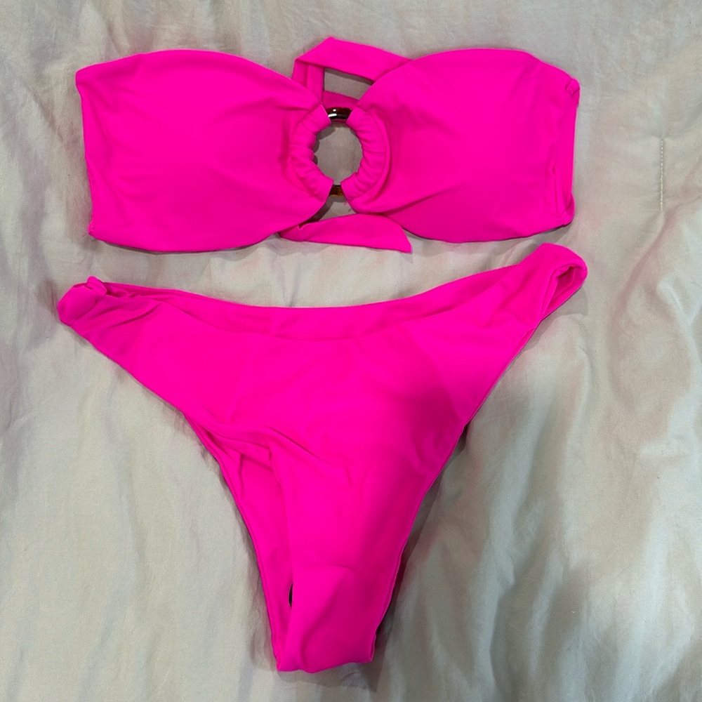 Hot Pink Bandeau Strapless 2 Piece Swim Suit | Bikini